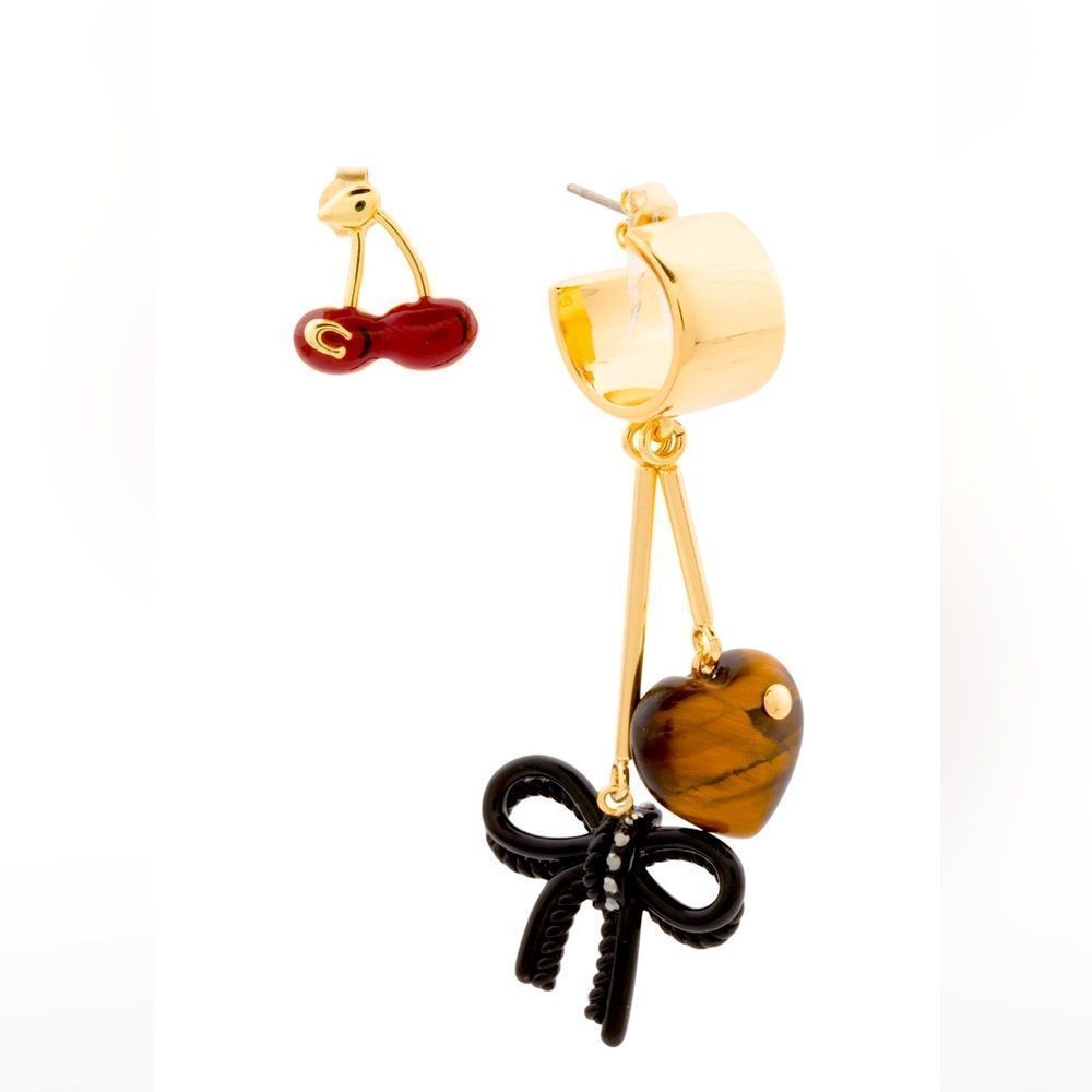 Authentic mismatched cherry Coach charm statement earrings with certificate